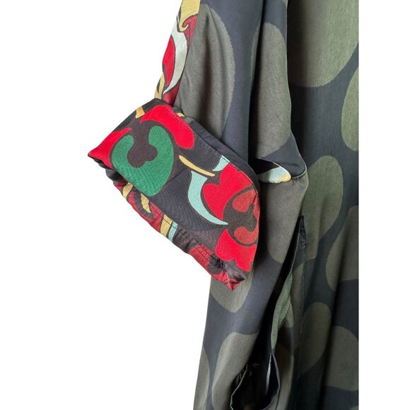 Alembika Black & Olive Polka Dot Mixed Print Oversized Midi Dress Size M - Picture 3 of 8